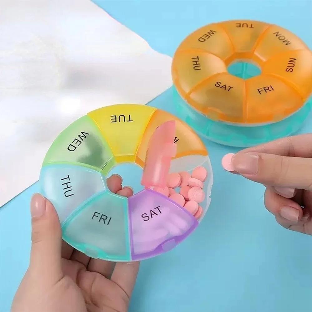 New Hot Premuim Small 7-Day Round Portable Pill Box Travel Medicine Organizer Secure Seal for Vitamins Supplements Fish Oils