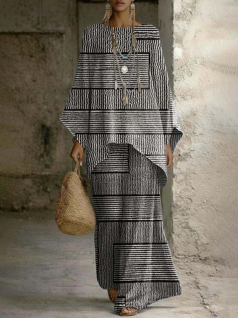 European and American retro bohemian suit exotic print loose top wide-leg pants temperament casual two-piece set