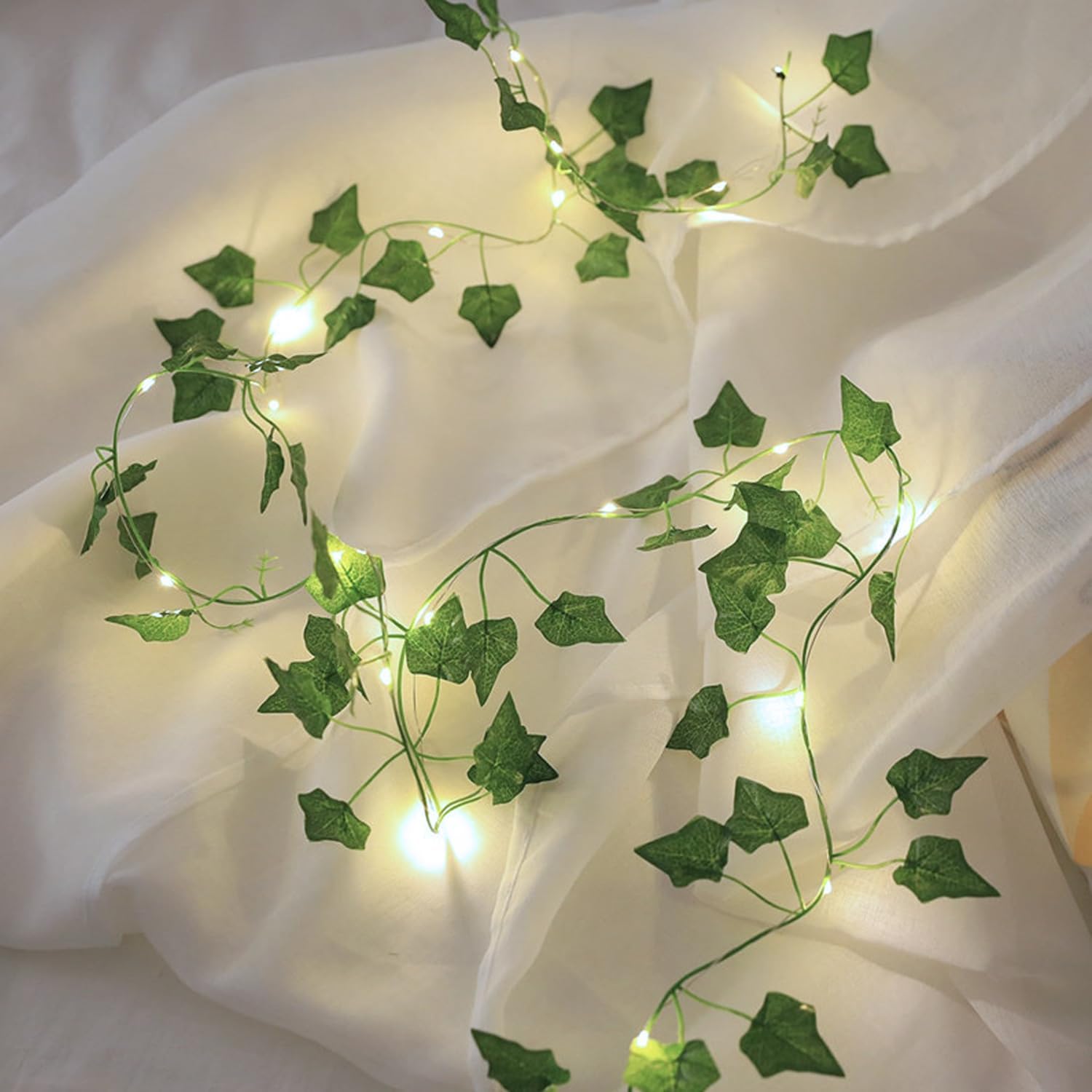 

10m/5m/2m Green Leaf Garland LED String Light Fake Plant Greenery Leaves Ivy Hanging Vines For Wedding Home Wall Decoration Xmas