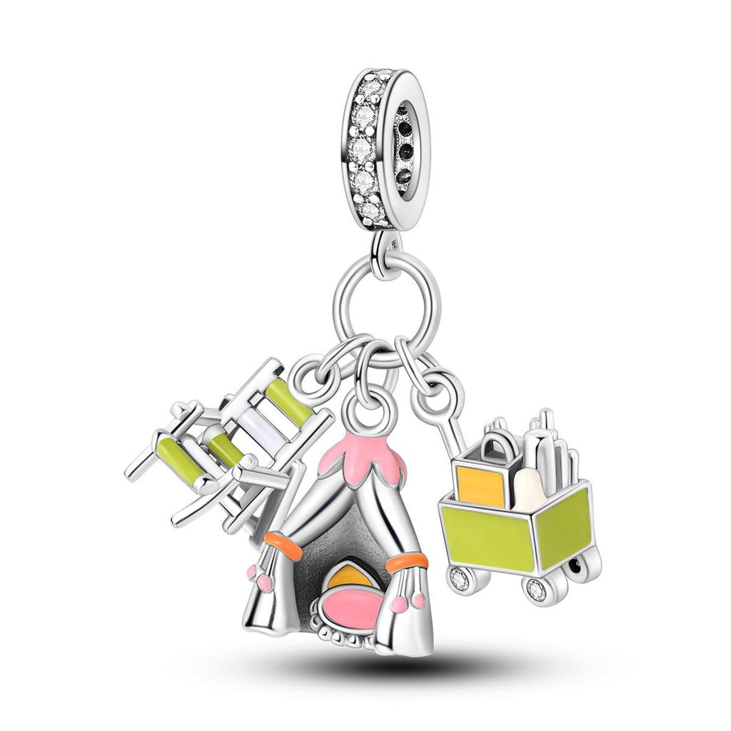 Copper Plated Camera Charms Colorful Palette Beads Pendants Fit Original Bangle Music Guitar Bracelets For Woman Jewelry Gift