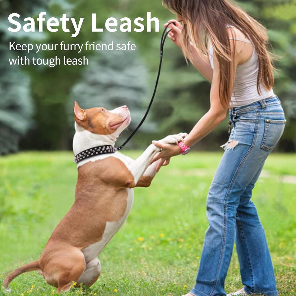 Collar para Perro Anti-mordida con Remaches Adecuado para Perros Medianos y Grandes Correa de Cuero PU Engrosada Juego de Anillo para el Cuello