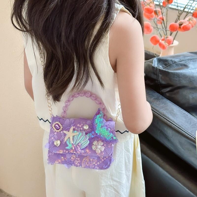 Adorable Mermaid Pearl Handbag 2024 Summer Lightweight Pu Bag For Kids Daily Use