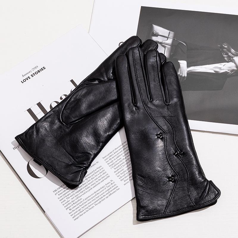 Women's Genuine Leather Winter Warm Gloves for Outdoor Sports, Thickened Matching Apparel Gloves
