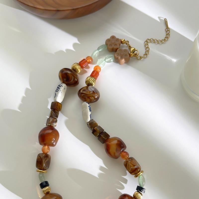 Vibrant Mix Bead Collarbone Necklace With Stainless Steel Closure Stylish Jewelry Gift For Casual Or Formal Outfits