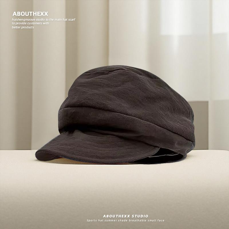 

Retro Japanese Aesthetic Beret Hat With Sun Protection For Casual Summer Wear коричневий