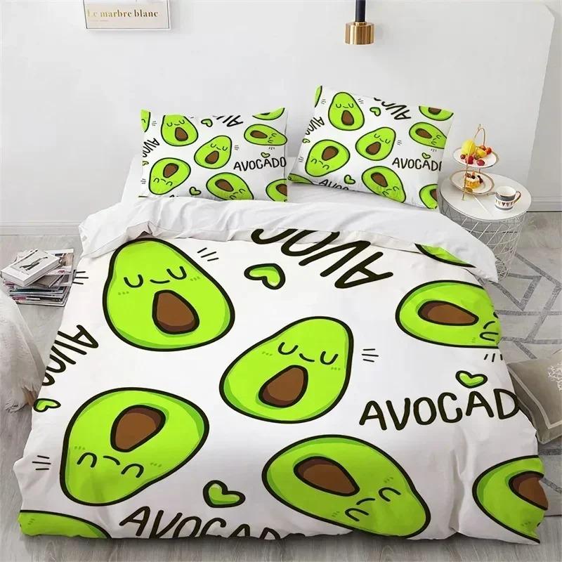 2025 Avocado Gesichter Bettwäscheset Jungen Mädchen Einzelbett Queen Size Niedlich Frucht Bettbezug Kissenbezug Bett Jungen