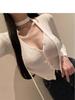 Korean Dongdaemun Stylish Slim-Fit Ribbon Cardigan T-Shirt for Women