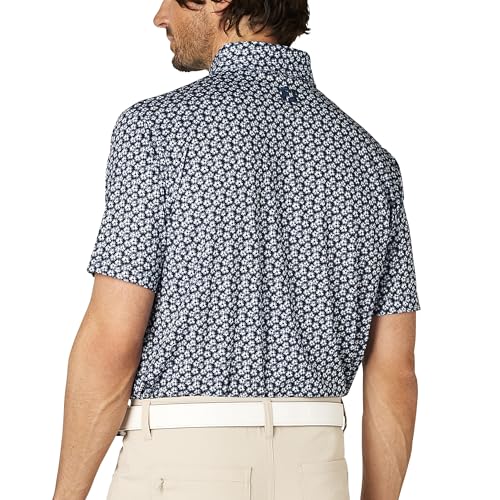 FootJoy Men's Floral Print Short Sleeve Button-Down Golf Shirt, Navy, Size M (FJ-S25-S14, 34559-M)