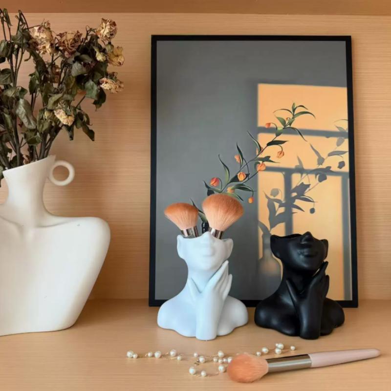 Creative Makeup Brush Holder Human Face Art Desktop Decoration Large Capacity Pencil Holders Storage Organizer Flower Vase Home