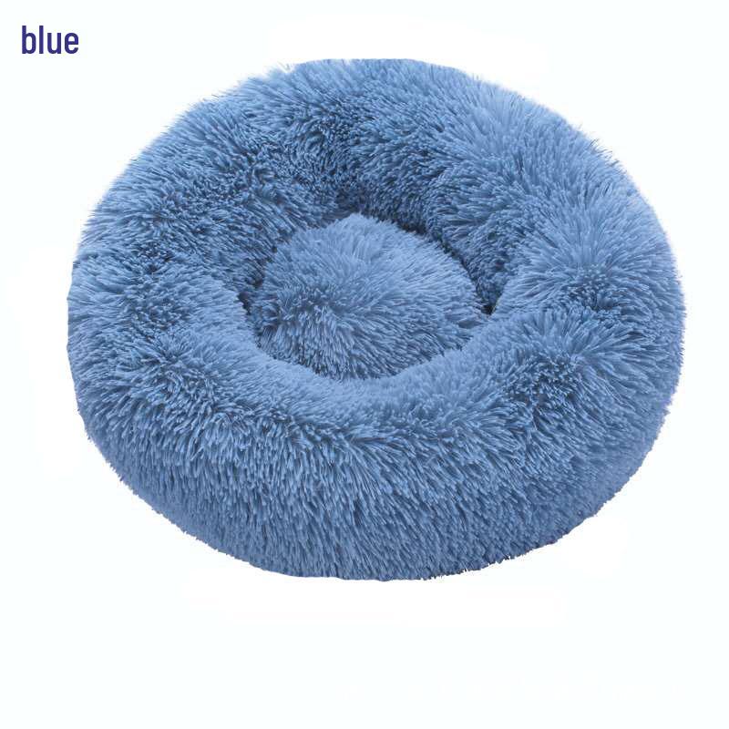 Round Long-Haired Pet Bed - PV Velvet Bed for Dogs & Cats