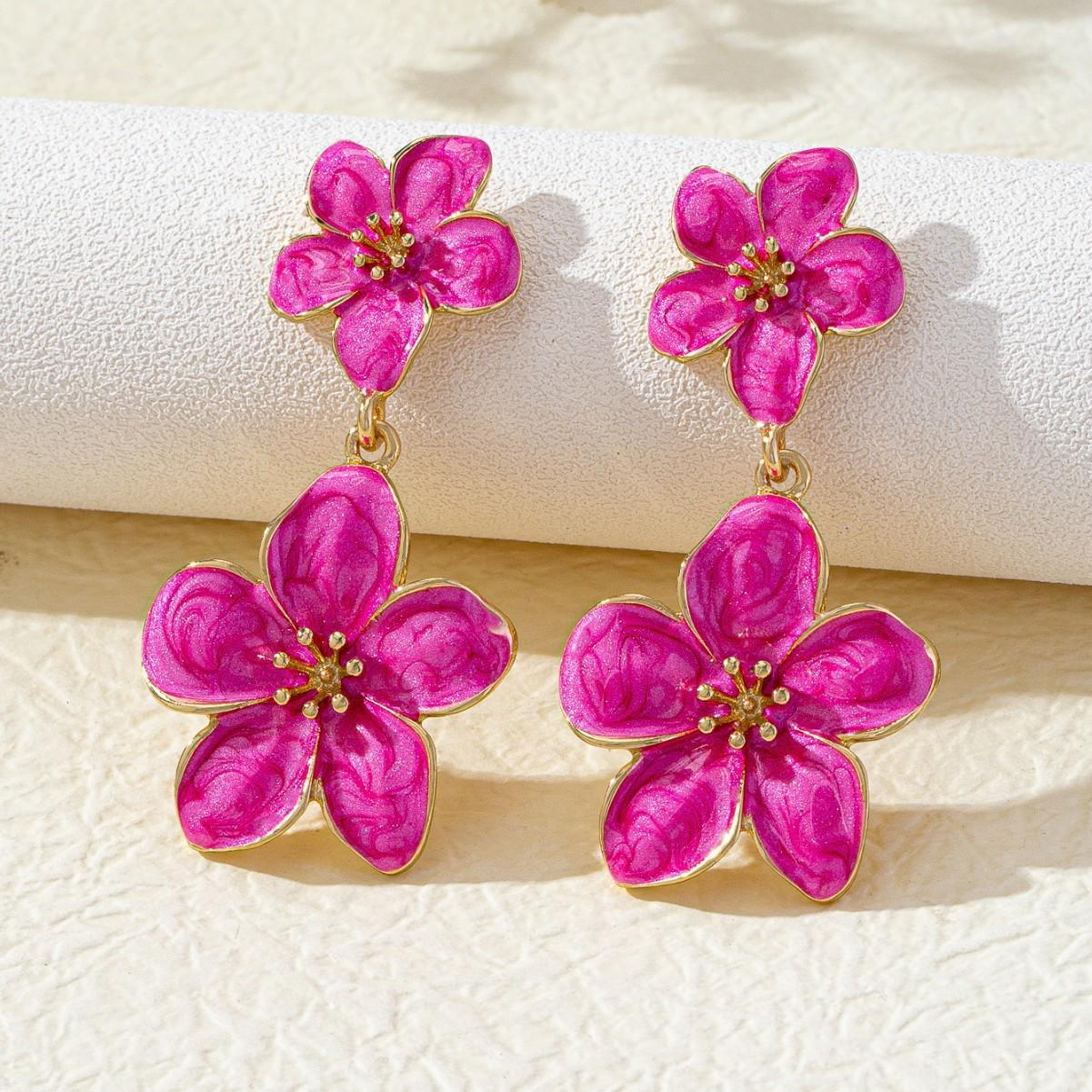 Cross-border Simple Drip Oil Flower Stud Earrings: Sweet Dopamine Floral Earrings for Women розы красного
