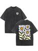 Men's Vintage Wash Floral Print 230g Washed Cotton Casual Graphic T‑Shirt