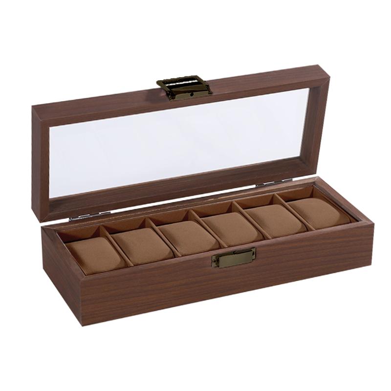 Wooden Watch Display Case Dustproof Glass Lid 4 Slot Compact Watch Storage Box for Women Small Wristwatch Jewelry Storage