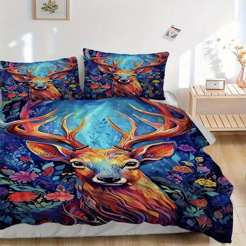 3pcs Deer Fantasy Bedding Cover Set, Fashion Classic Popular Print Bedding Set, Soft Comfortable, All - Season Use, For Bedroom112