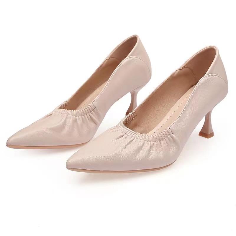 Fashion casual single shoes women's 2024 new thin heel pointed professional work shoes two wear high heels versatile small leather shoes