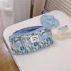 1pcs Fashion Blue Fresh Flower Makeup Bag Makeup Brush Organizer Cosmetic Storage Bag Student Large Capacity Pen Bag Pencil Pouch