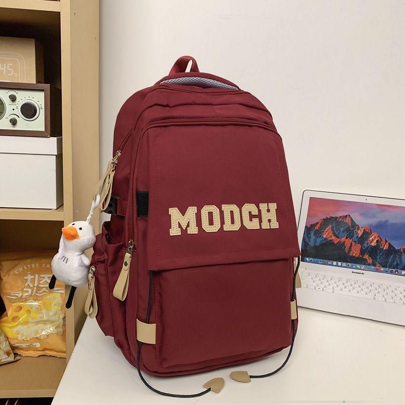 

High School Girls Schoolbag Large Capacity Stain-Resistant Red Female High School Student Korean Style Durable Backpack for Junior High School First Red_with pendant