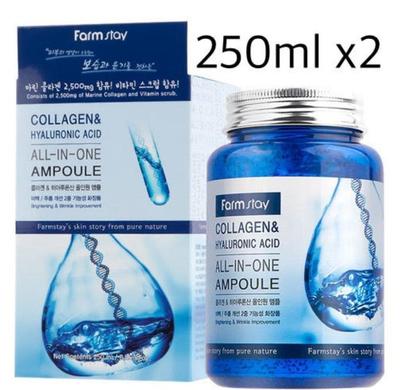 1+1 Farmstay Kolagen i Kwas Hialuronowy Ampułka All-In-One 250ml - Nawilżenie i Elastyczność