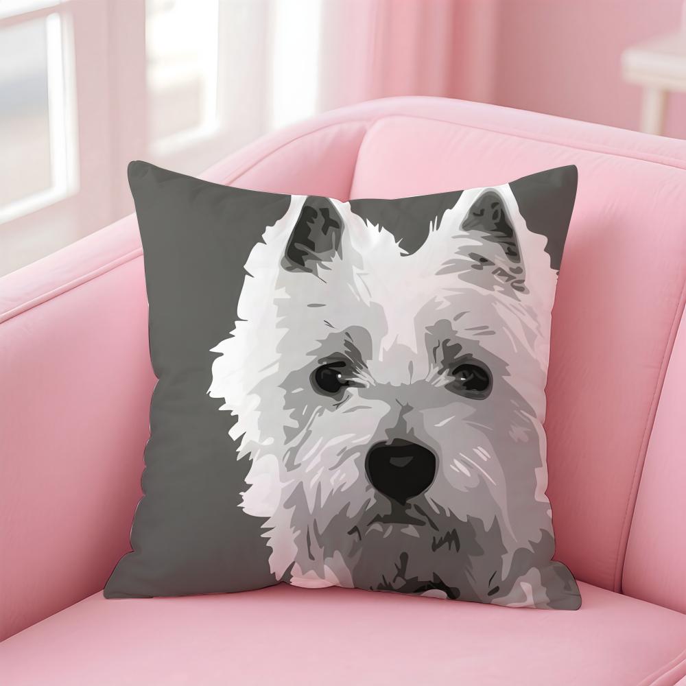 WWest Highland White Terrier Cushion Cover Pillowcase Short Plush Invisible zipper Room Sofa Cushion Cover