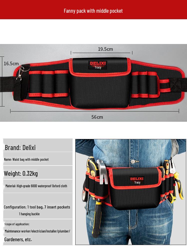 Delixi Durable Multifunctional Tool Waist Bag for Men - Sturdy, Portable Hardware Storage Solution