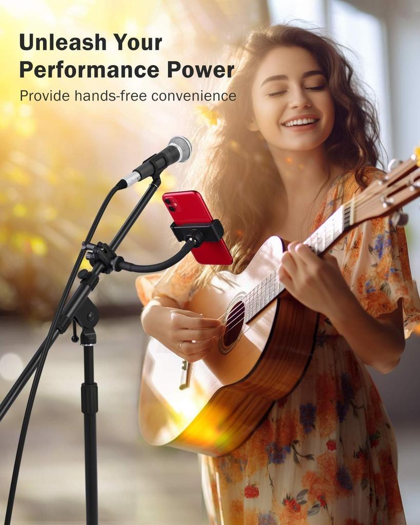 ROTKUEIEE Smartphone Holder for Microphone Music Stand Phone Precision Adjustable Space Perfect for Live Streaming and with All Smartphones Including