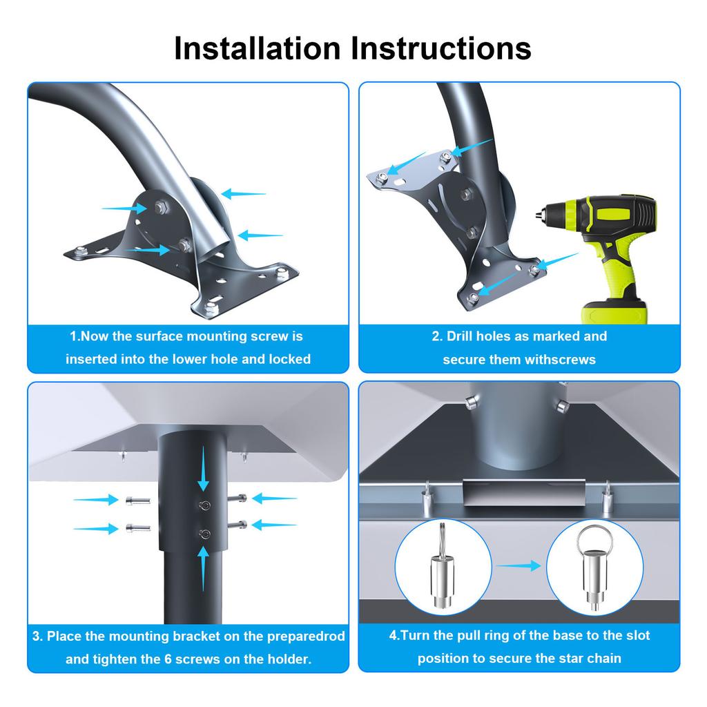Adjustable Long Wall Mounting Kit Adjustable Roof Bracket Mount Elbow Pipe Adapter Support Accessories Easy Installation