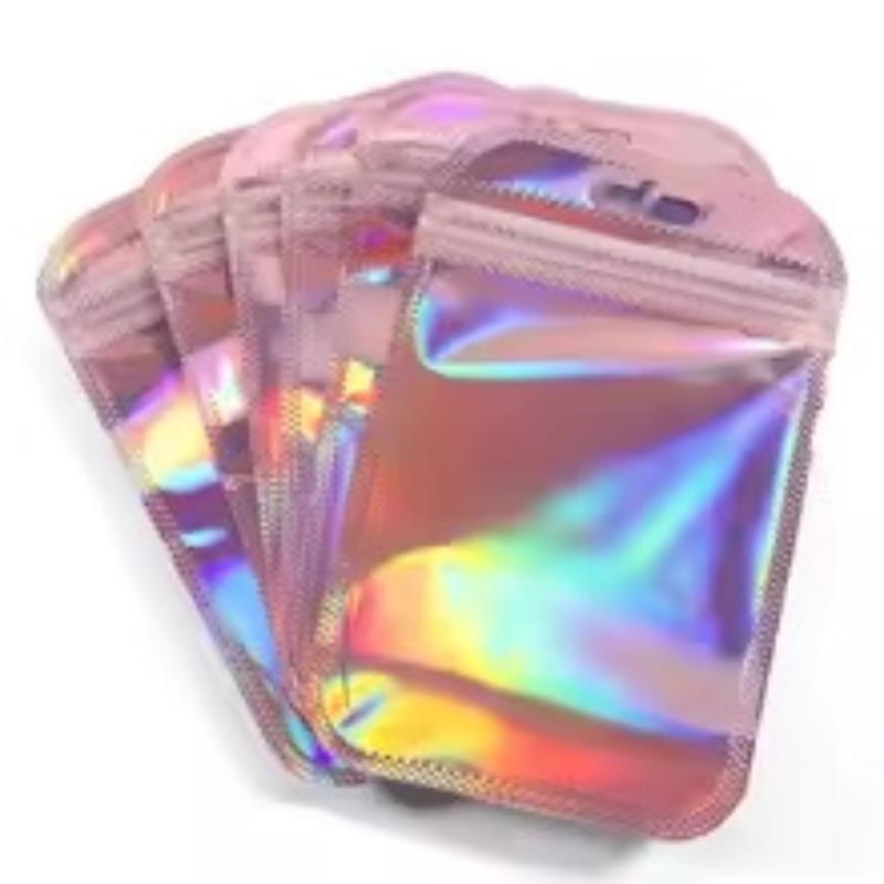 Sturdy and Resealable Thicken Plastic Pouches; 50pcs Laser Color Holographic Jewelry Bags