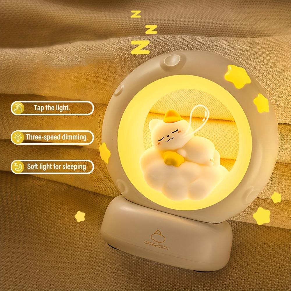 USB Rechargeable Sleeping Cat Night Light - 3 Levels of Brightness, Touch Control, Removable Base, LED Desk Lamp for Bedroom and Living Room Decor