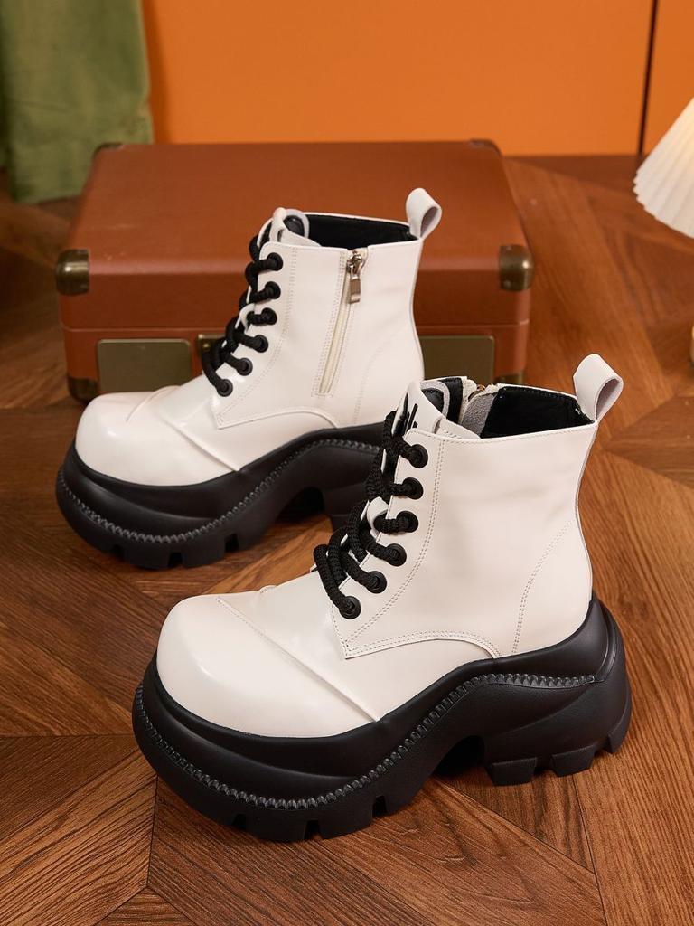 Black big-headed Martin boots for women's British style 2025 autumn new thick-soled heightened versatile huge good-looking knight short boots