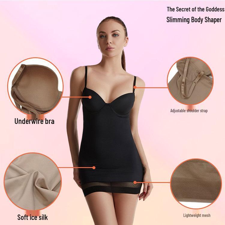 Plus Size Postpartum Body-Shaping Dress with Built-in Bra and Abdominal Support