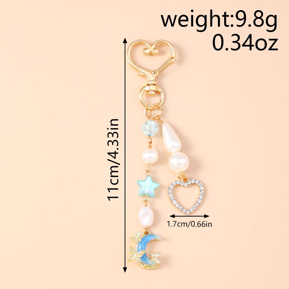 Fashion Star Moon Keychain Crystal Pearl Key Ring Pendants for Women Girls Handbag Decor DIY Handmade Key Chain Gifts