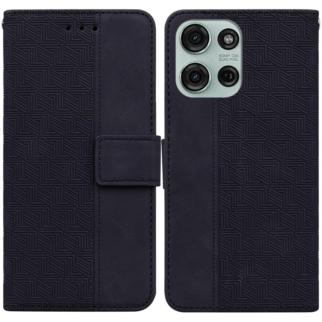 For Motorola Moto G75 5G Case Geometry Pattern Leather Wallet Phone Cover with Wrist Strap