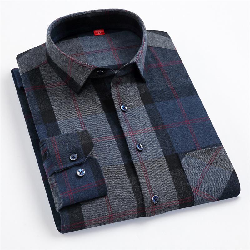 Men's Trendy Plaid Slim Fit Long Sleeve Shirt - Comfortable & Casual.