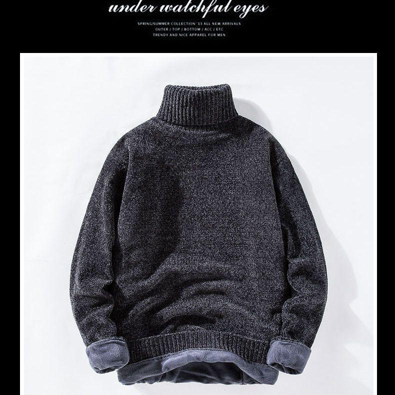 Men's Thick Velvet Chenille High Neck Sweater - Trendy, Loose Fit, Warm Solid Color Knit for Autumn/Winter