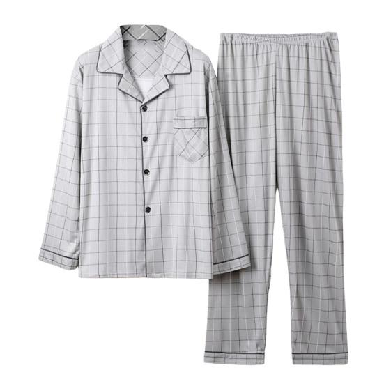 2 pezzi/set pigiama da uomo set stampa a quadri bavero manica lunga camicia monopetto elastico in vita pantaloni lunghi set vestibilità ampia tuta da casa
