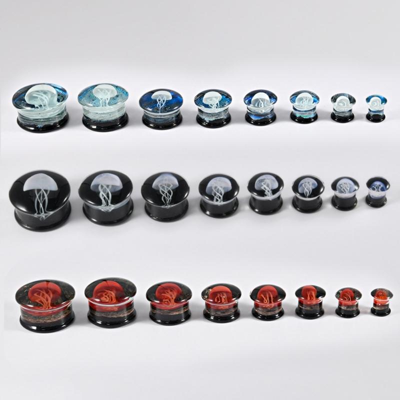 Unique Jellyfish Pattern Glass Ear Stretcher Handcrafted Expander Body Piercings Suitable for Comfortable All Day Wear