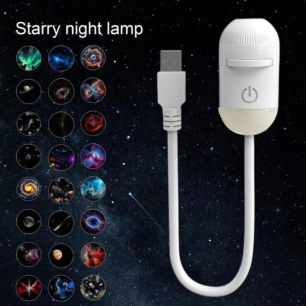 Mini Galaxy Projector Night Light 360° Adjustable Starry Star Ambient Lamp 12 Films USB Atmosphere Light for Car & Bedroom Decor