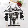 Womens 5 Piece Set Transparent Floral Lace Bra Thong Garter Set with Gloves Sexy Lingerie Sets Sensual Underwear Erotic Costumes