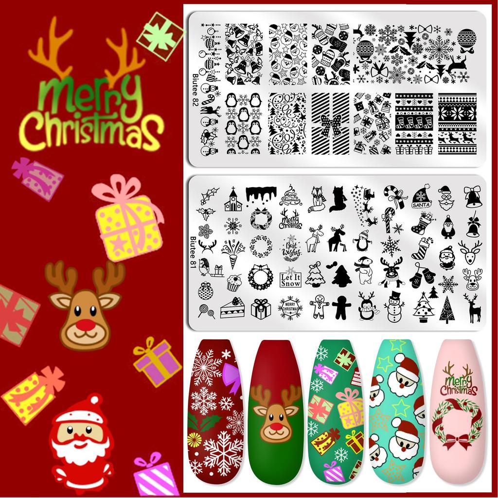 Biutee Nail Image Plate Set Color Gel Nail Stamp Kit 12 Nail Stamp Plates 8ml Nail Stamp Gel Set 1 Stamp 2 Replacement Stamp Heads Nail Design Nail