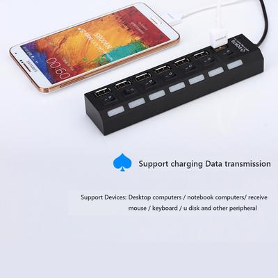Hub USB 7 ports USB 2.0, adaptateur, indicateur de commutation indépendant, haute vitesse, séparateur Ultra mince