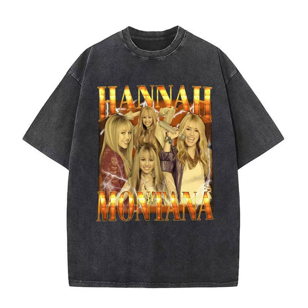 Vintage TV Character Pop Star Singer Hannah Montana T Shirts Unisex Women Fashion Aesthetic Washed Short Sleeve Tshirts Streetwear