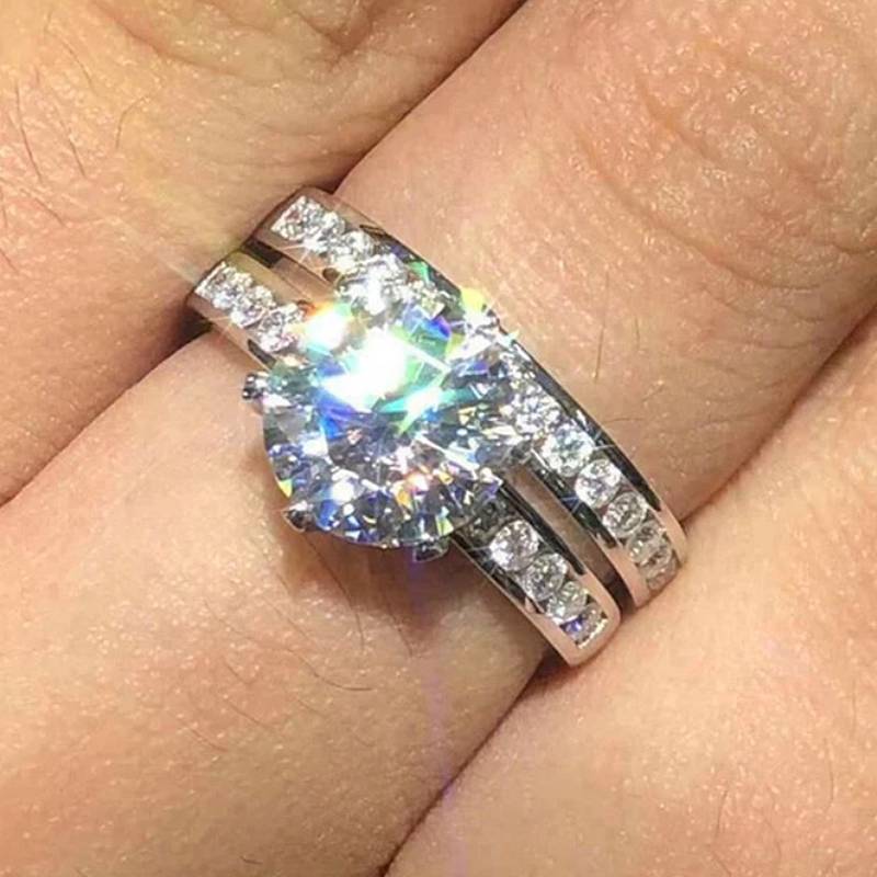 

Huitan Women 2Pcs/Set Ring Inlaid Shining Round CZ Simple Style Daily Party Fashion Accessories Versatile Zircon for Wedding 7