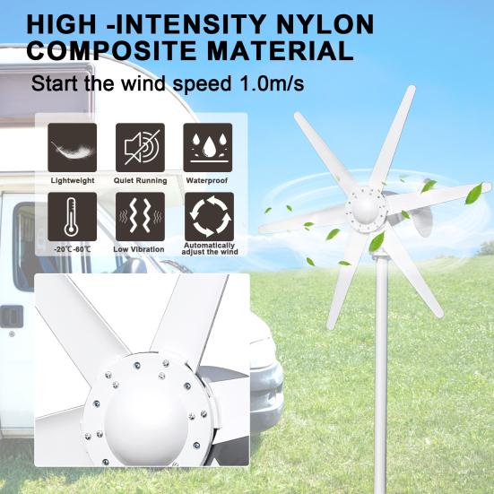 800W 12V/24V Windturbinengenerator, 6-Blatt-Ventilator Windturbinengenerator-Kit, Elektromagnetische Stromerzeugeranlage