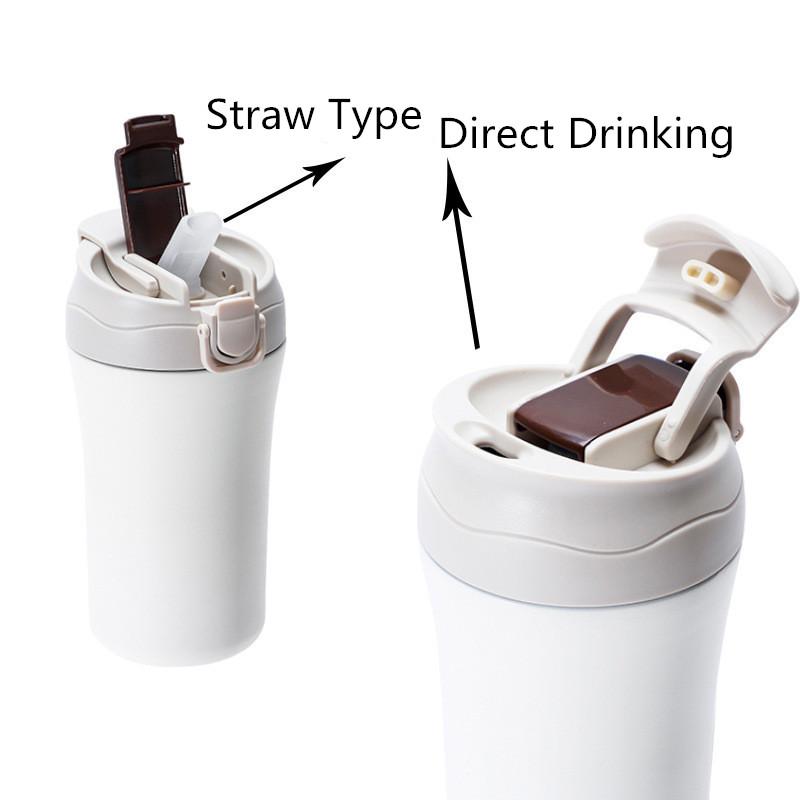 Nerezová termoska na kávu, Termohrnek se slámkou, Cestovní hrnek do auta, Vakuové lahve pro ženy a muže, 400 ml