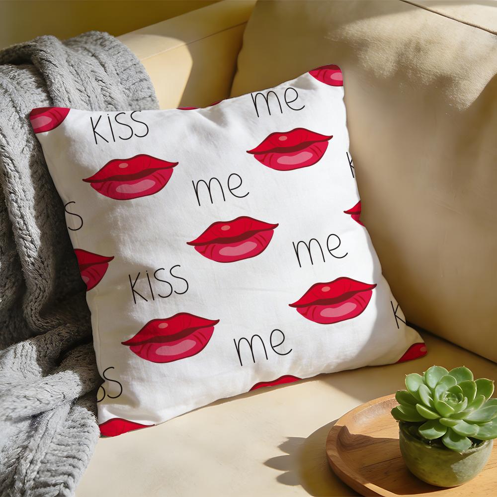 

Cushion Cover Washed Linen Soft Breathable Decorative Case Sofa Home Pillow cover Creative red lips personality fashion trend 30x30cm