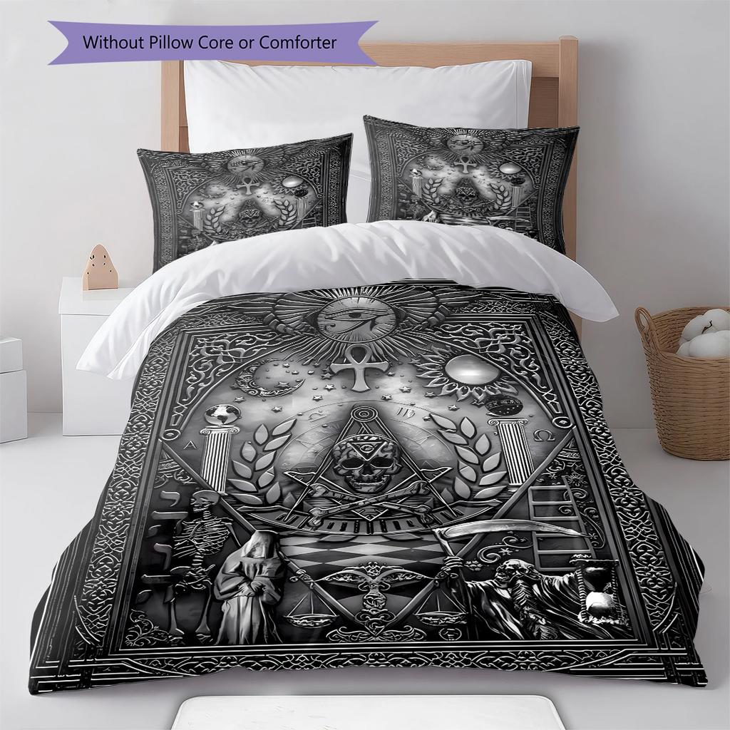Masonic Freemason Pattern Bedding Quilt Set Quilt Cover Pillowcase Home Decoration Birthday Gift (1 * duvet cover + 2 * pillowcase, without core)