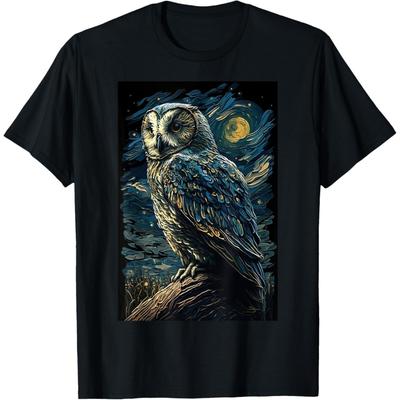 Owl Starry Night Van Gogh Style Birds Lover Owl Mom & Dad T-Shirt