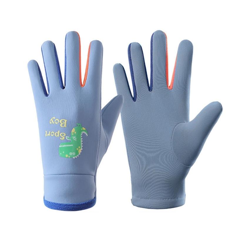 

Windproof Gloves Winter Warm Gloves Water-resistant Cartoon Print Kids Cycling Gloves Outdoor Thermal Mittens with for Winter синий