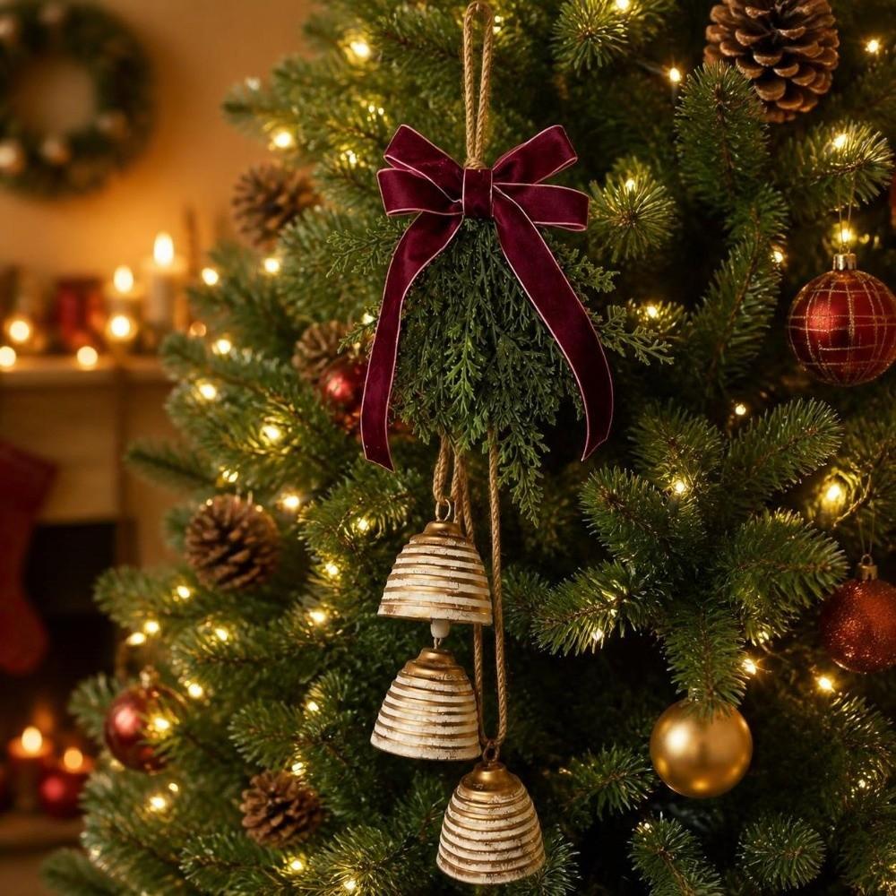 Creative Christmas Bell Pendant Crisp Sound Metal Door Hanging Bell Portable Bowknot Christmas Decoration Bells Entrance Porch