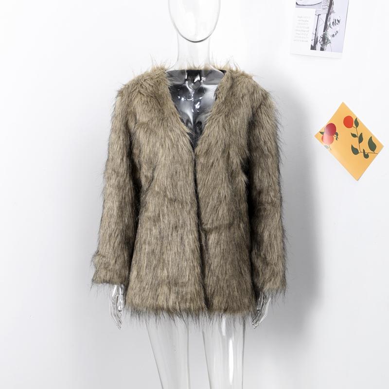 Autumn Winter V-neck Women's Faux Fur Jacket Warm Fashion Casual Short Top Oversize Coat Artificial Fur